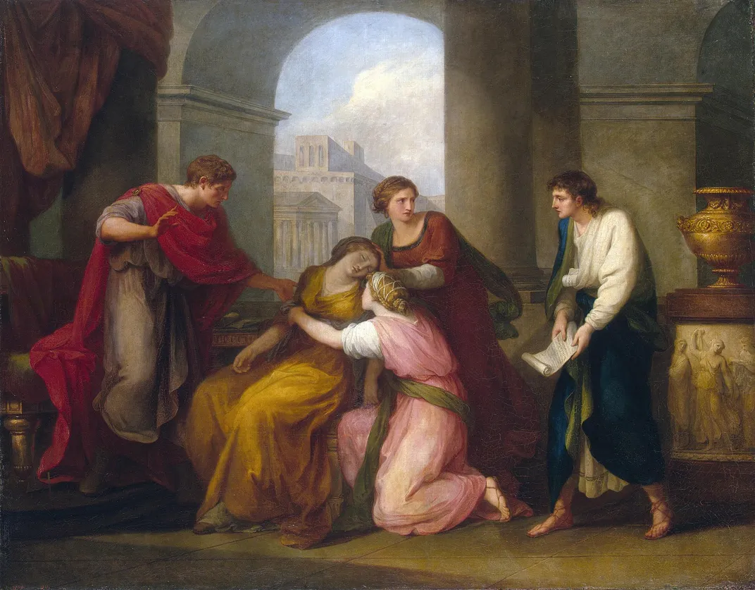 An 18th-century painting of Virgil reading the Aeneid to Octavia and Augustus