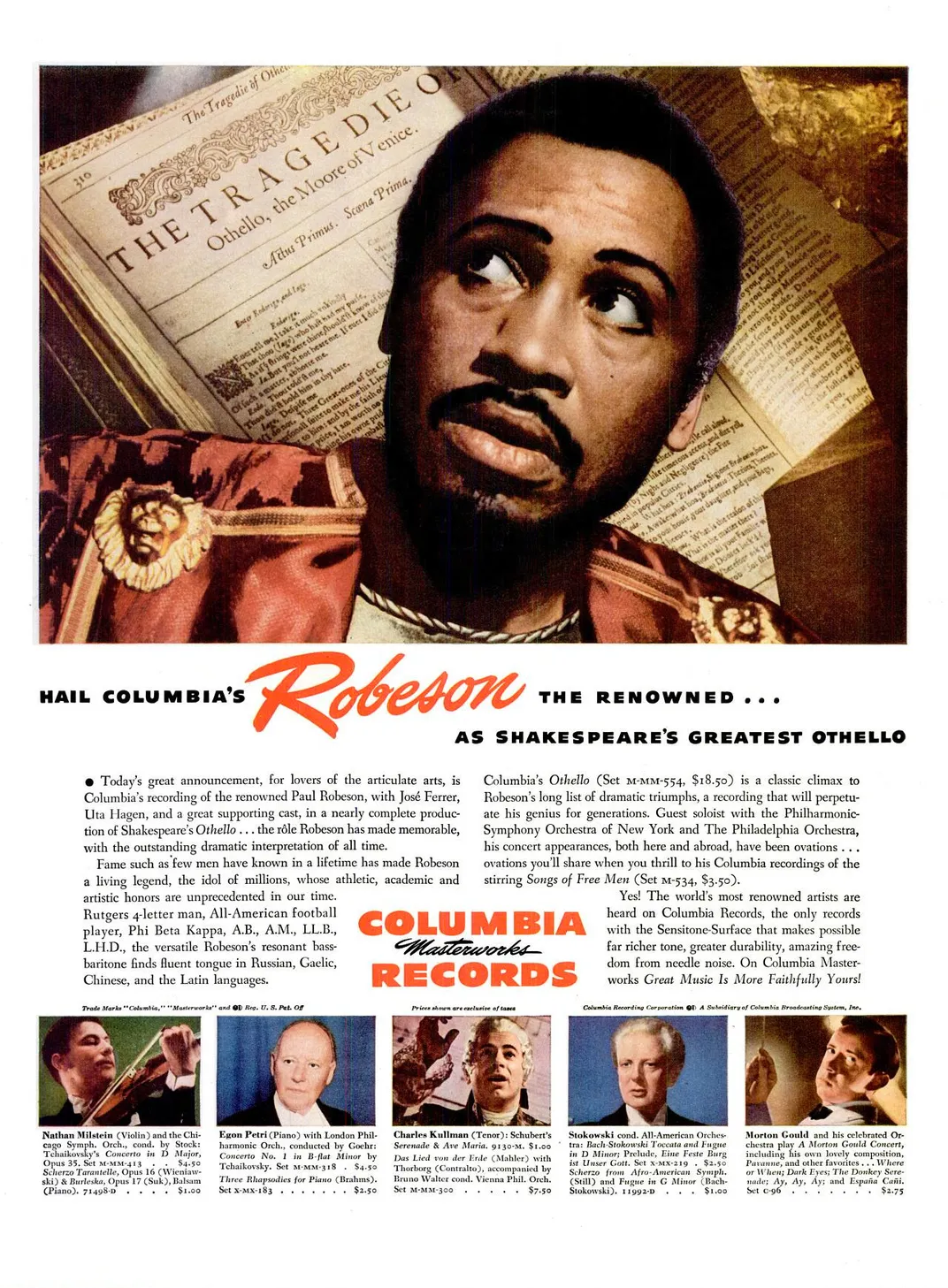 Advertisement for the Columbia Masterworks Records release of Othello, starring Robeson