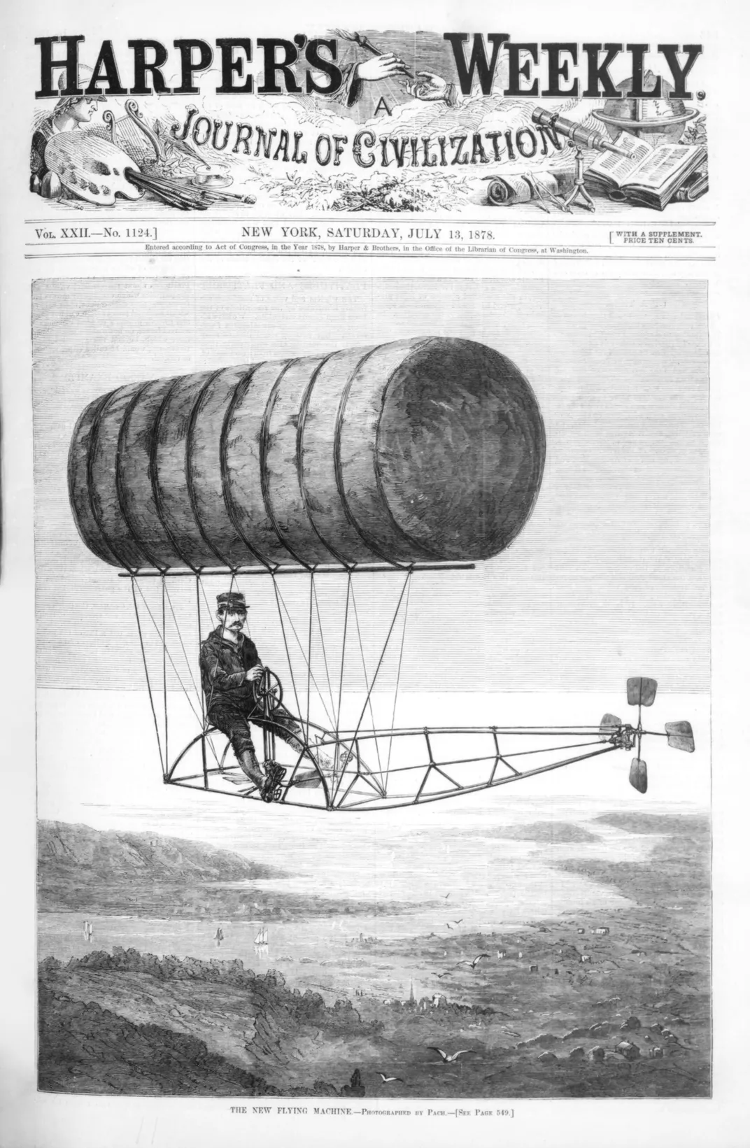 Ritchel's dirigible, as seen on the July 13, 1878, cover of Harper's Weekly
